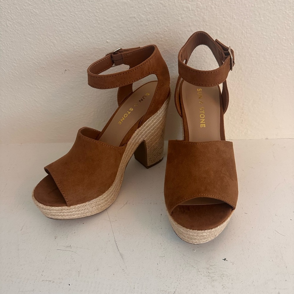 Sun + Stone Brown Platform Sandals with Wide Straps